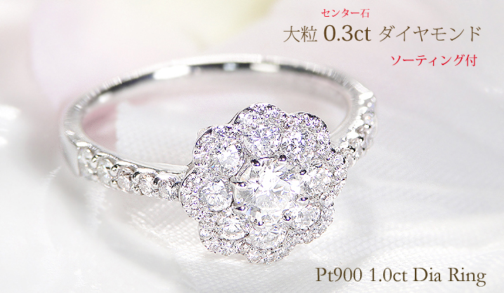 【本日終了】Pt900 フラワーデザインダイヤモンド0.30ctリング