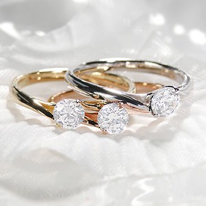☆K18PG/YG/WG ひと粒 ダイヤモンド 2本爪 リング【0.3ct
